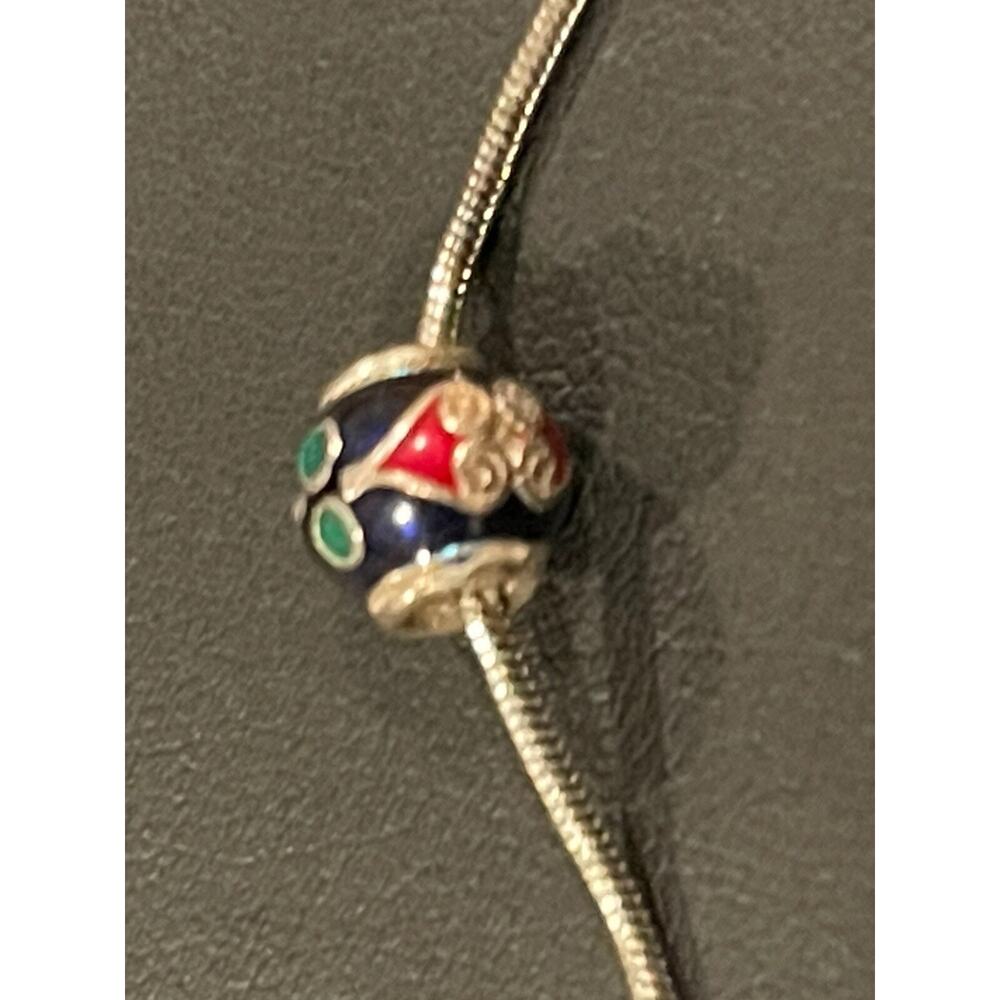 Vintage sterling silver cloisione Heart Design ball pendant and chain - Estate - Picture 5 of 11